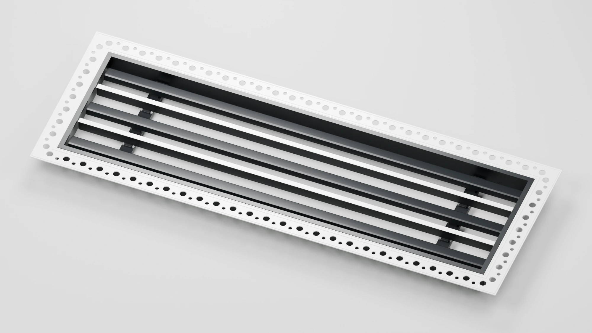 T-type plaster-in diffuser with perforated frame, shown as a complete product rendering